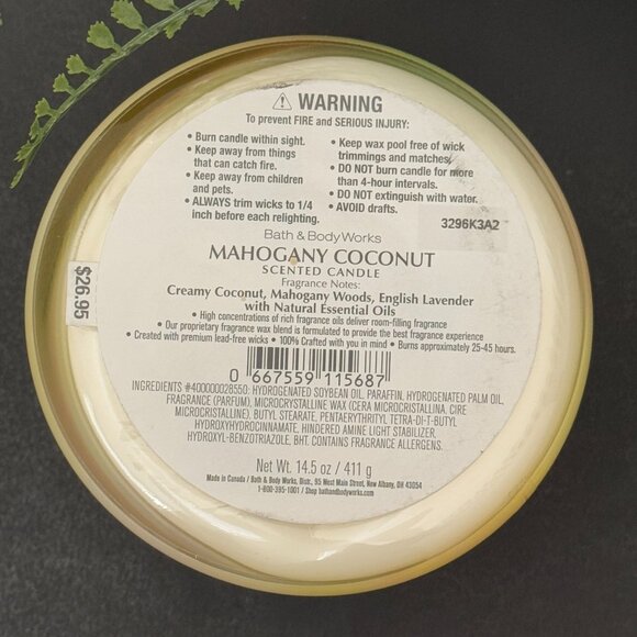 BBW Mahogany Coconut Bath & Body Works 3 Wick Candle - Picture 9 of 10